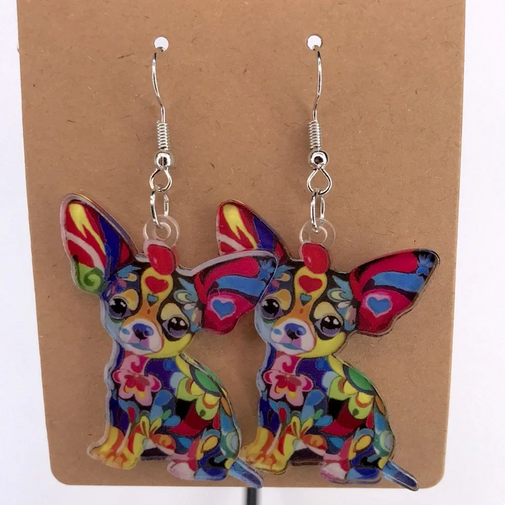 *LAST SET* Colorful Chihuahua Earrings  Fashion Jewelry